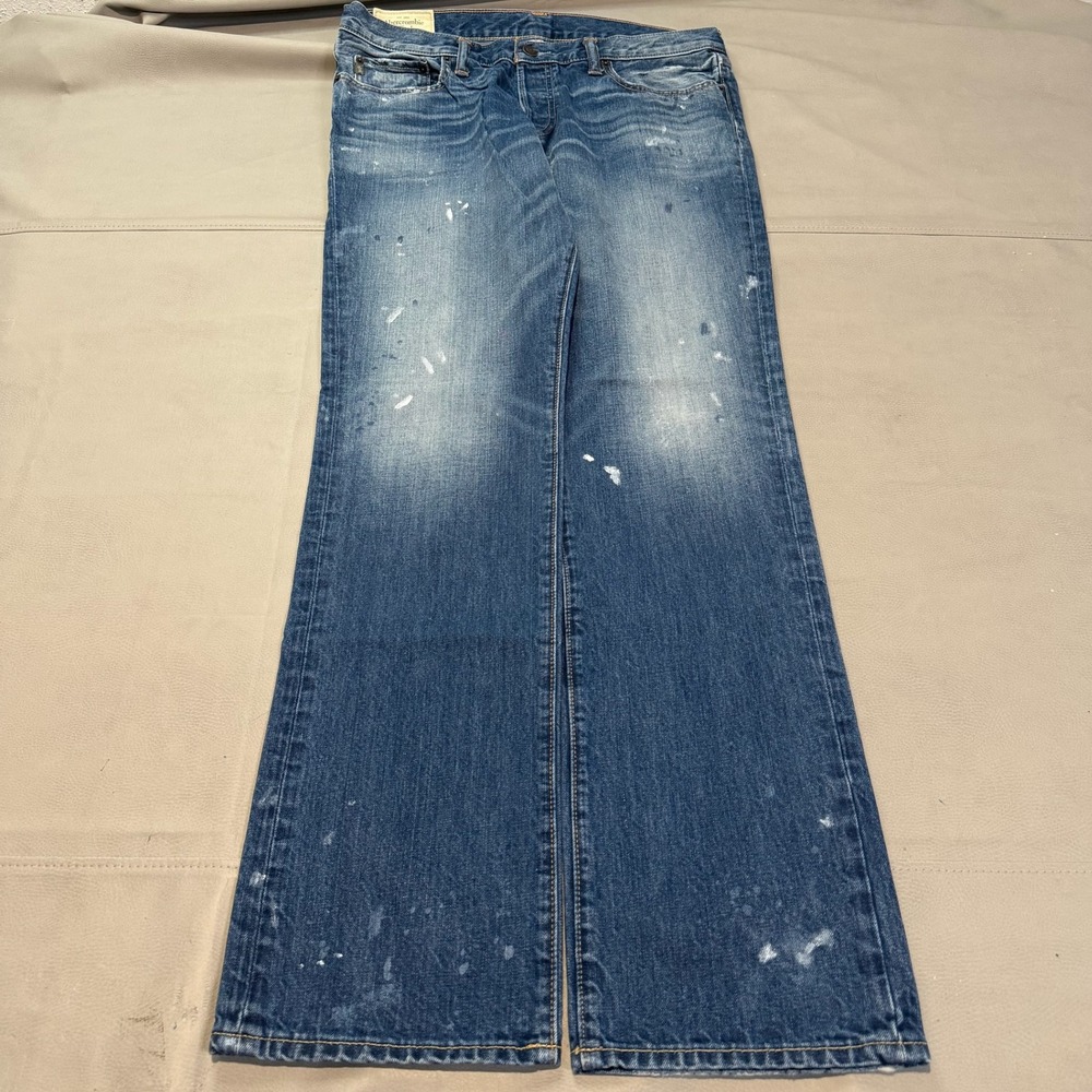 Abercrombie Fitch Men Slim Straight Jean Distress Paint Splatter Blue 34x34-5203